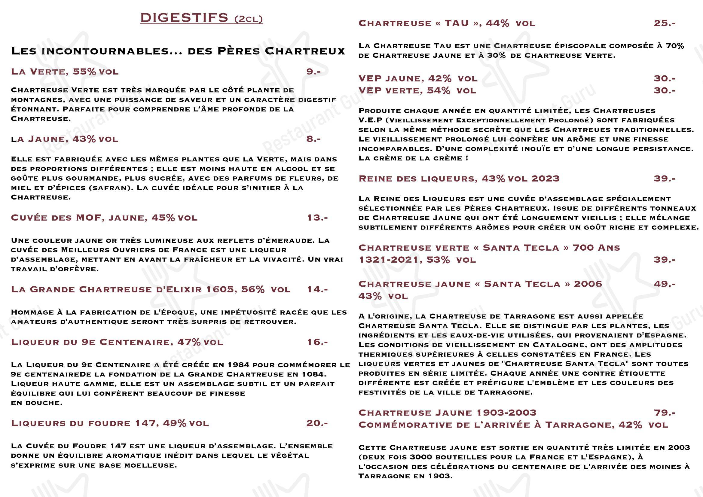 Menu di Brasserie Les Trois Rois SA - Коктейльная карта