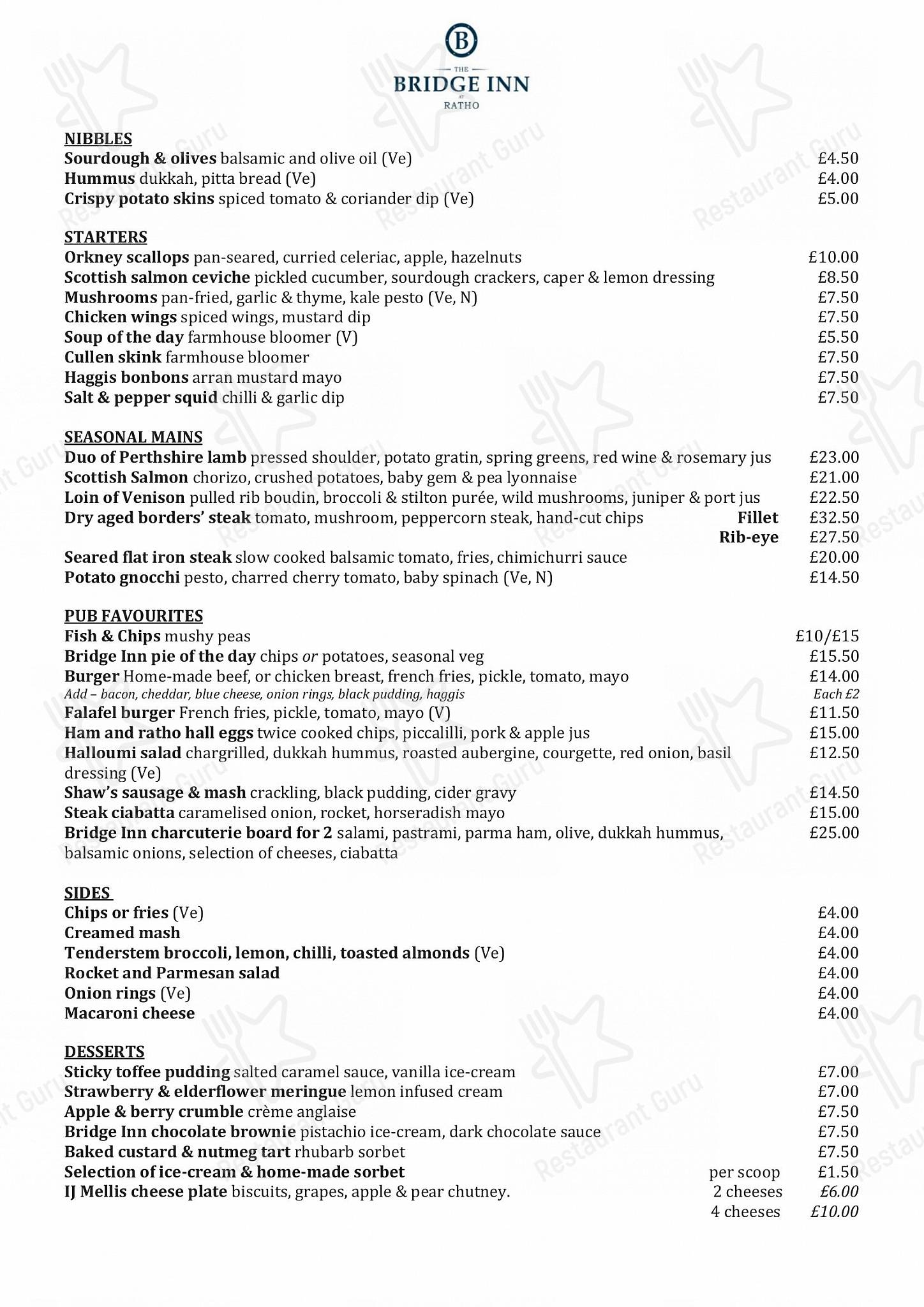 Menu at The Bridge Inn pub & bar, Ratho