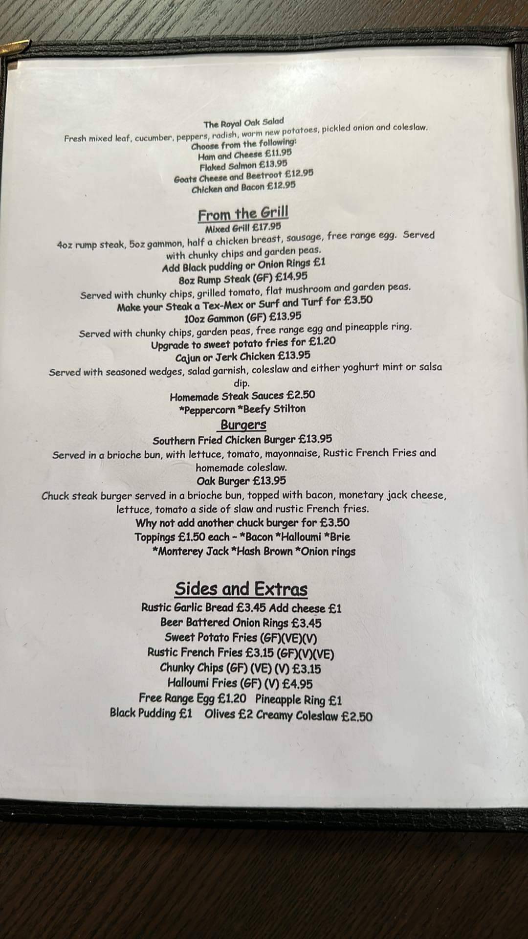 Menu at The Royal Oak pub & bar, Bromsgrove