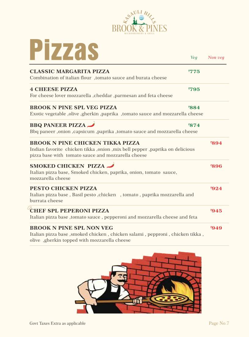 Brook & Pines Restaurant, Microbrewery & Grill menu