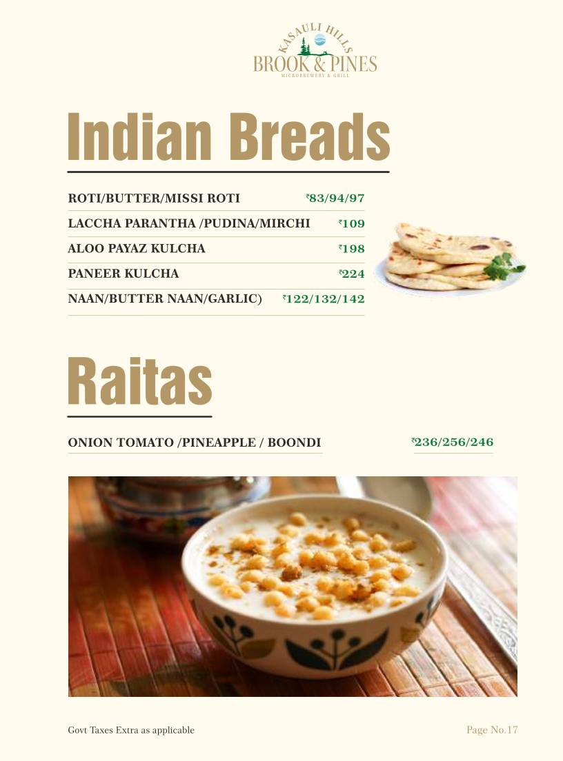 Brook & Pines Restaurant, Microbrewery & Grill menu