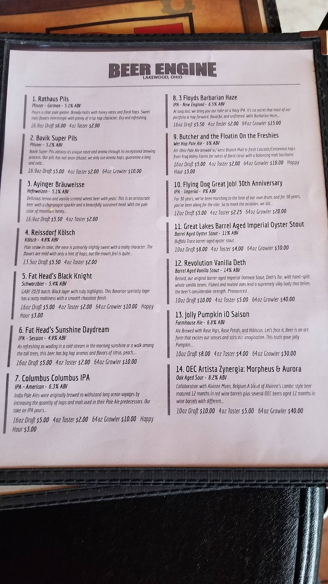 Menu at Buckeye Beer Engine pub & bar, Lakewood