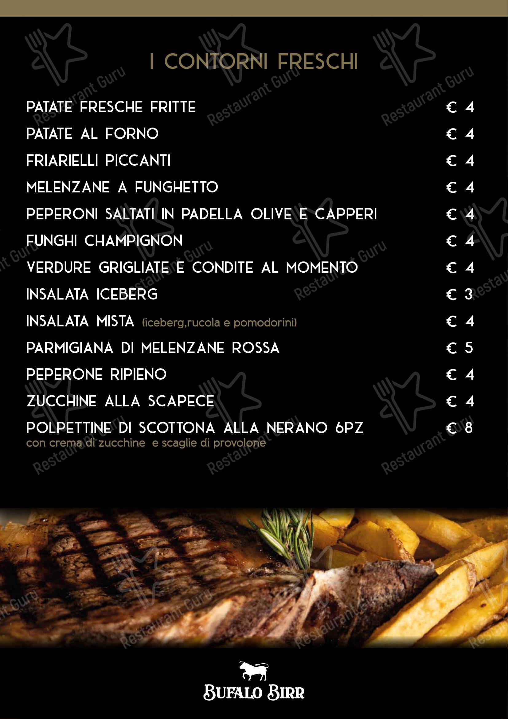 Menu per Bufalo Birr Steakhouse di Carni Pregiate in Quarto