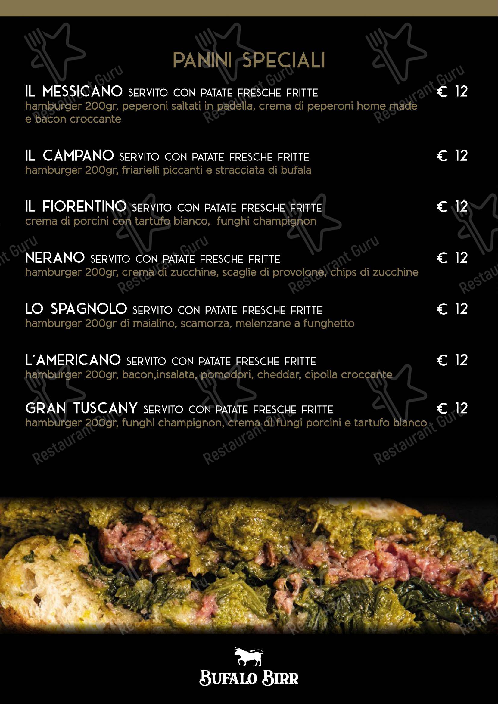 Menu per Bufalo Birr Steakhouse di Carni Pregiate steakhouse