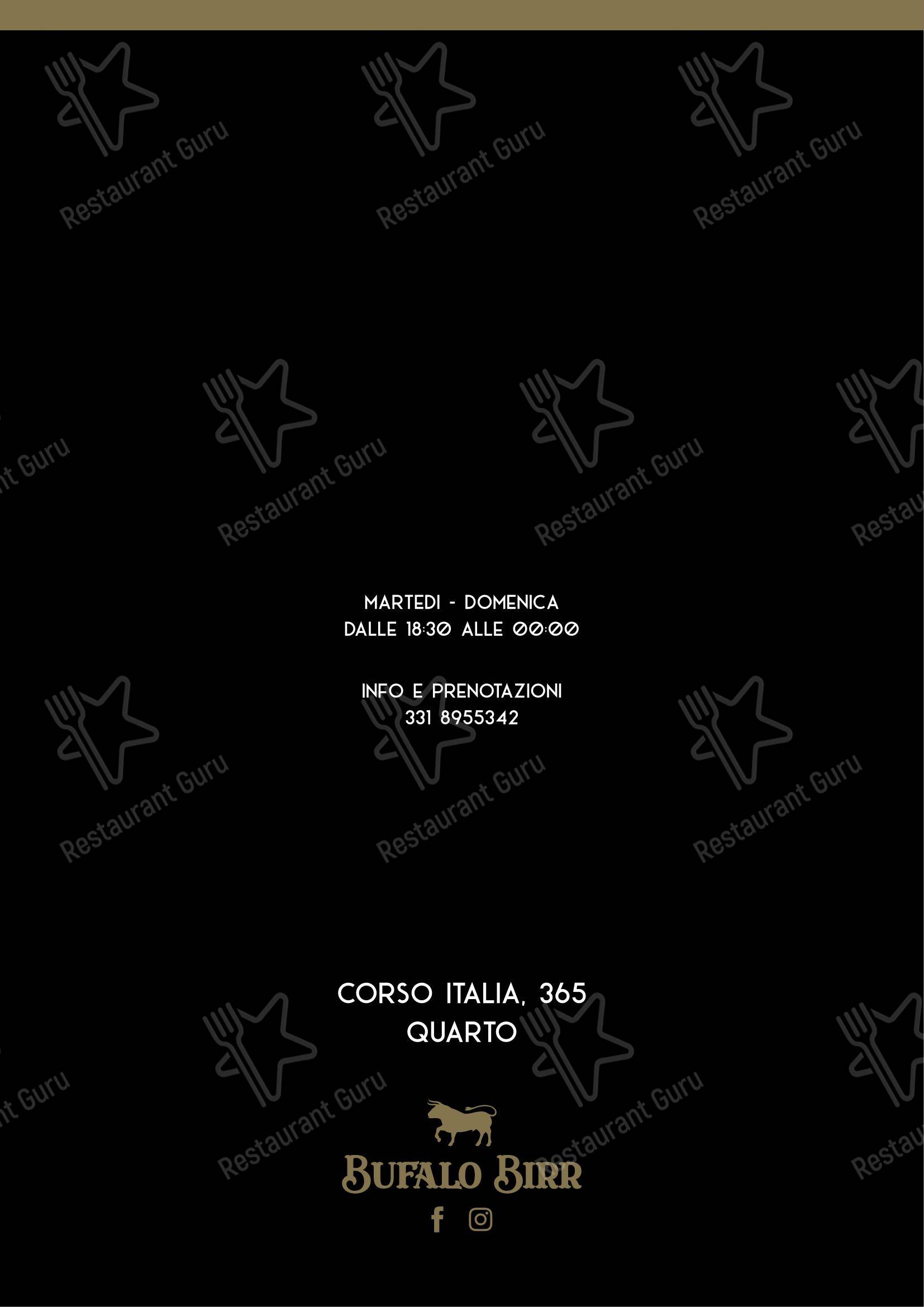 Menu di Bufalo Birr Steakhouse di Carni Pregiate - Menu