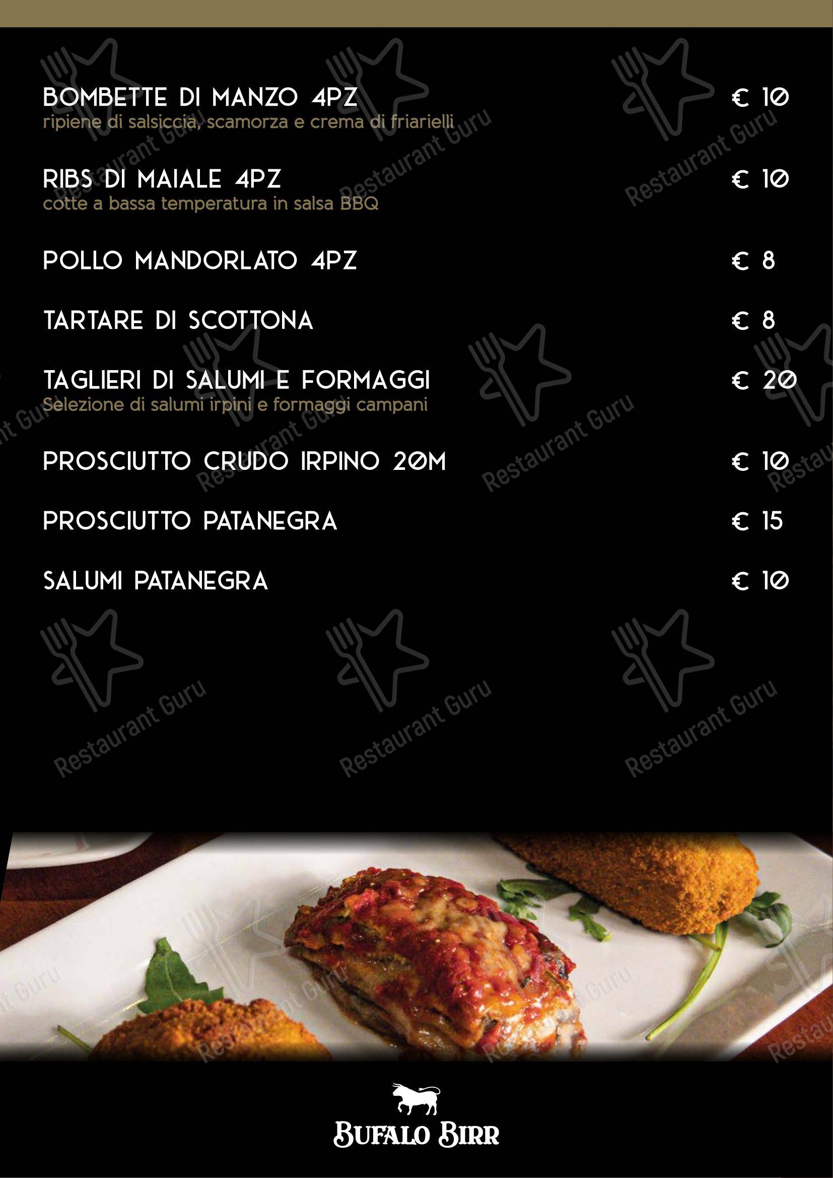 Menu per Bufalo Birr Steakhouse di Carni Pregiate steakhouse
