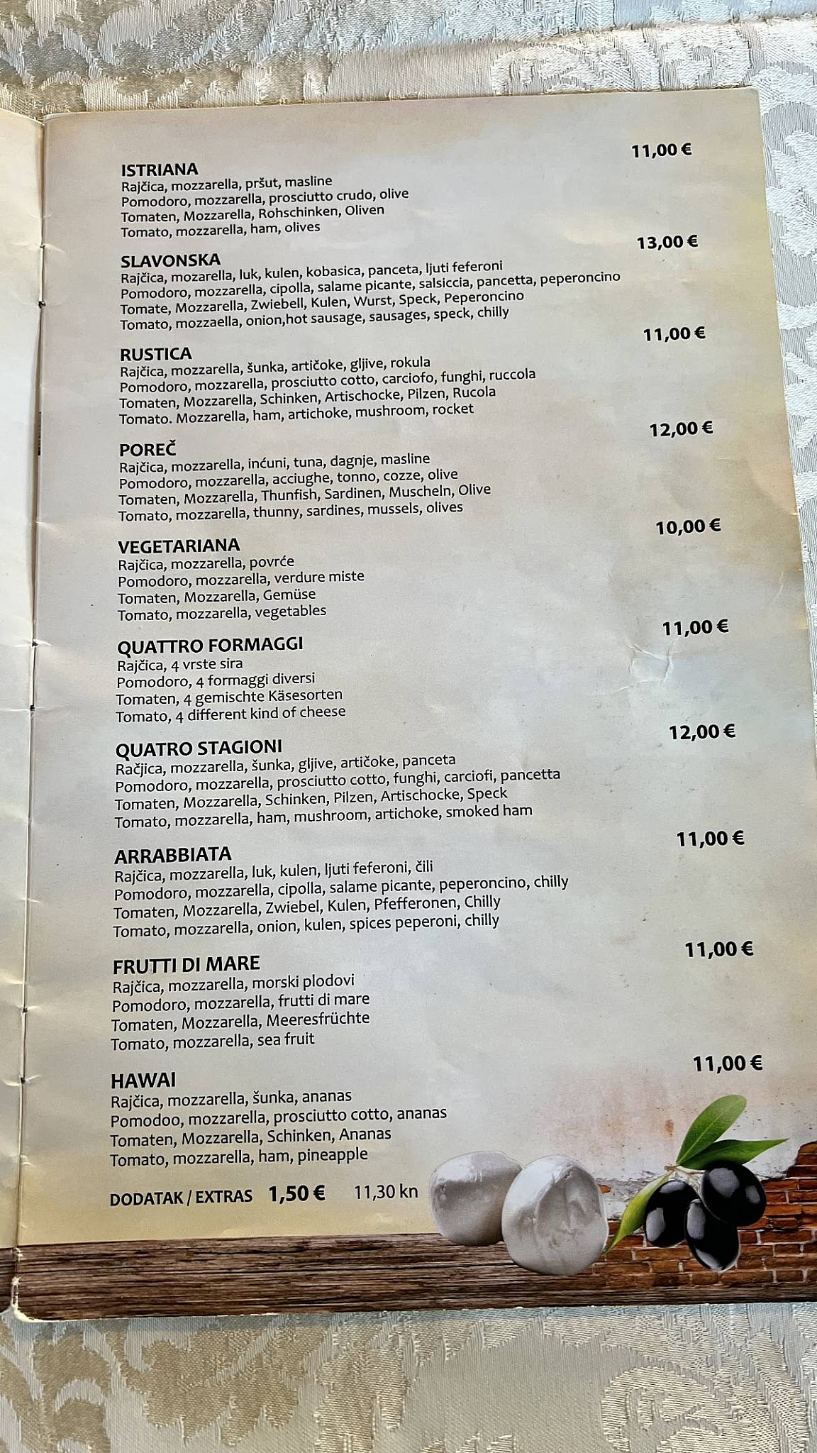 Menu di Buffet Spada Pizza Grill Porec 
