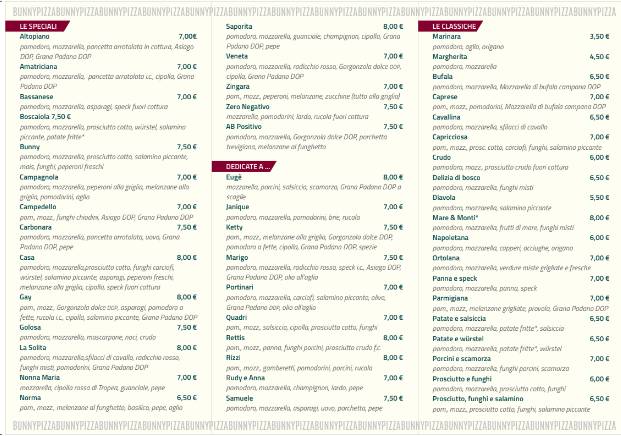 Menu di Bunny Pizza 