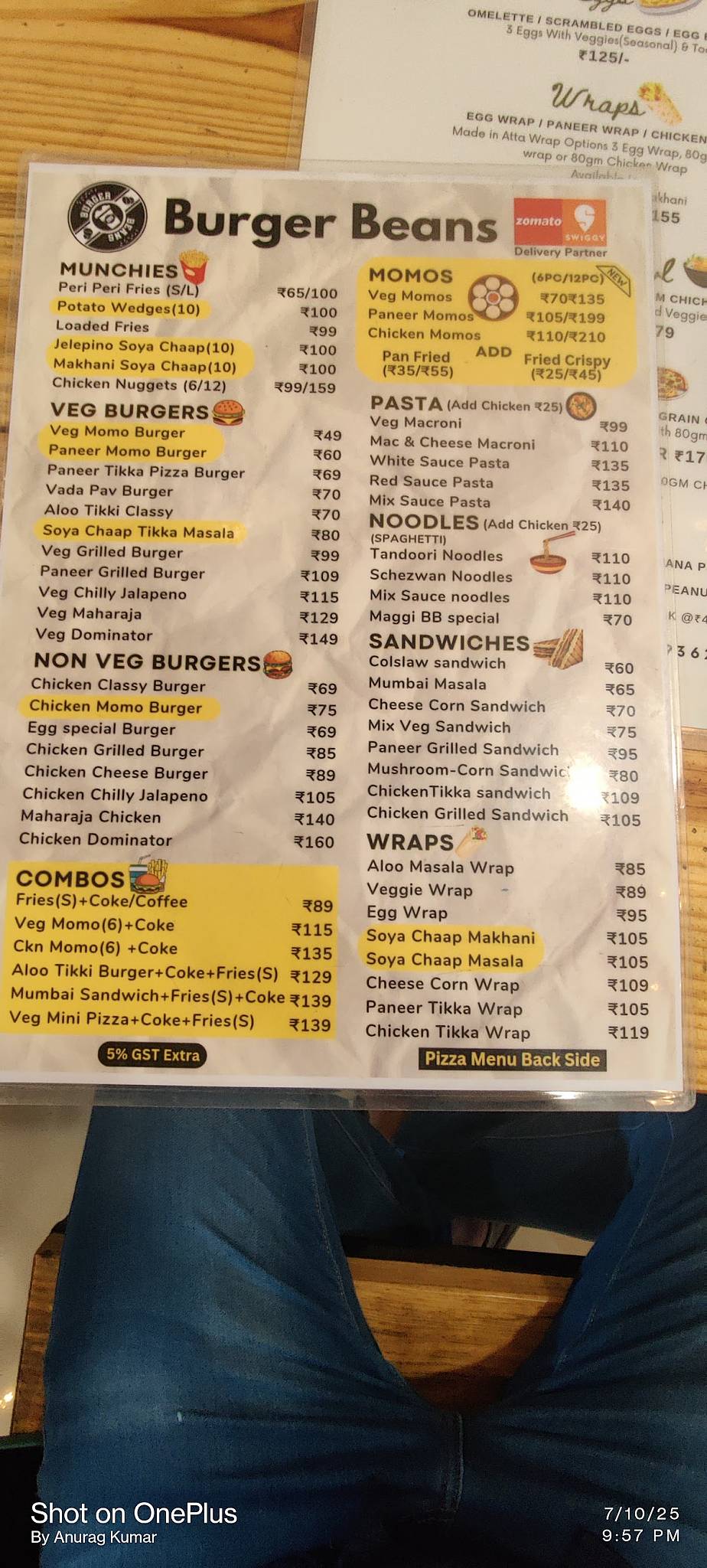 Burger Beans menu