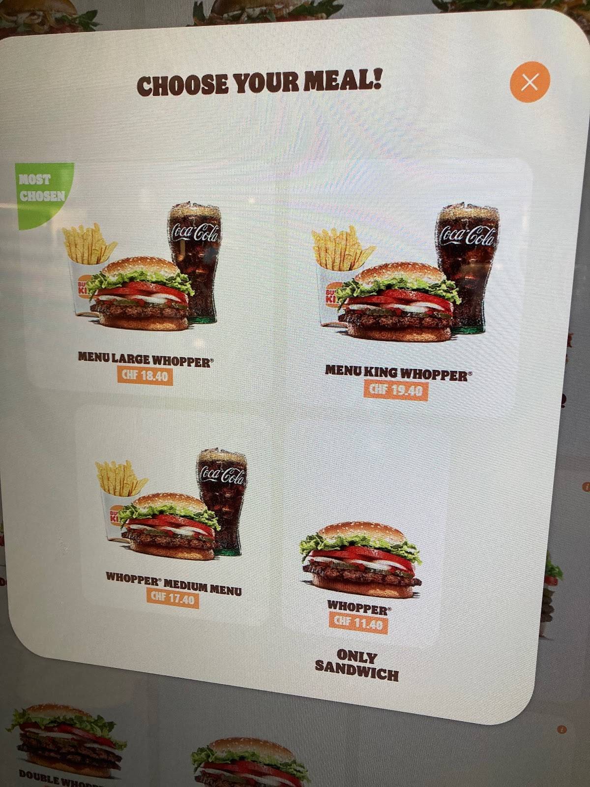Menu di Burger King 