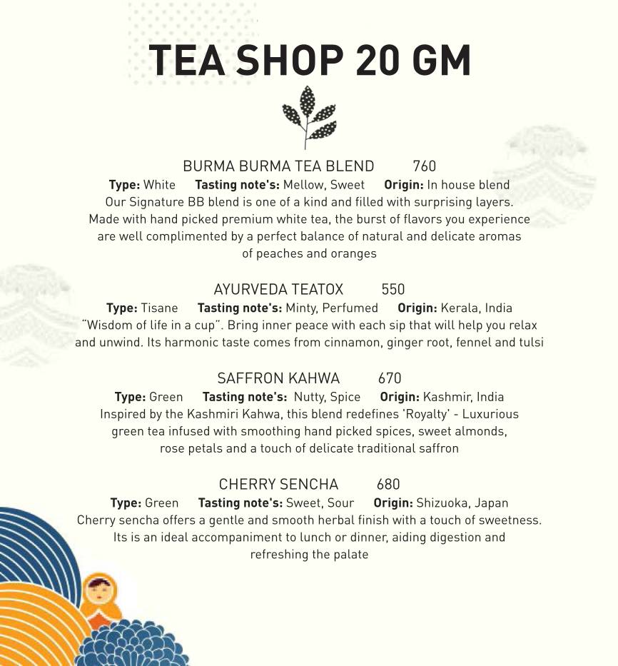 Burma Burma Restaurant &Tea Room menu