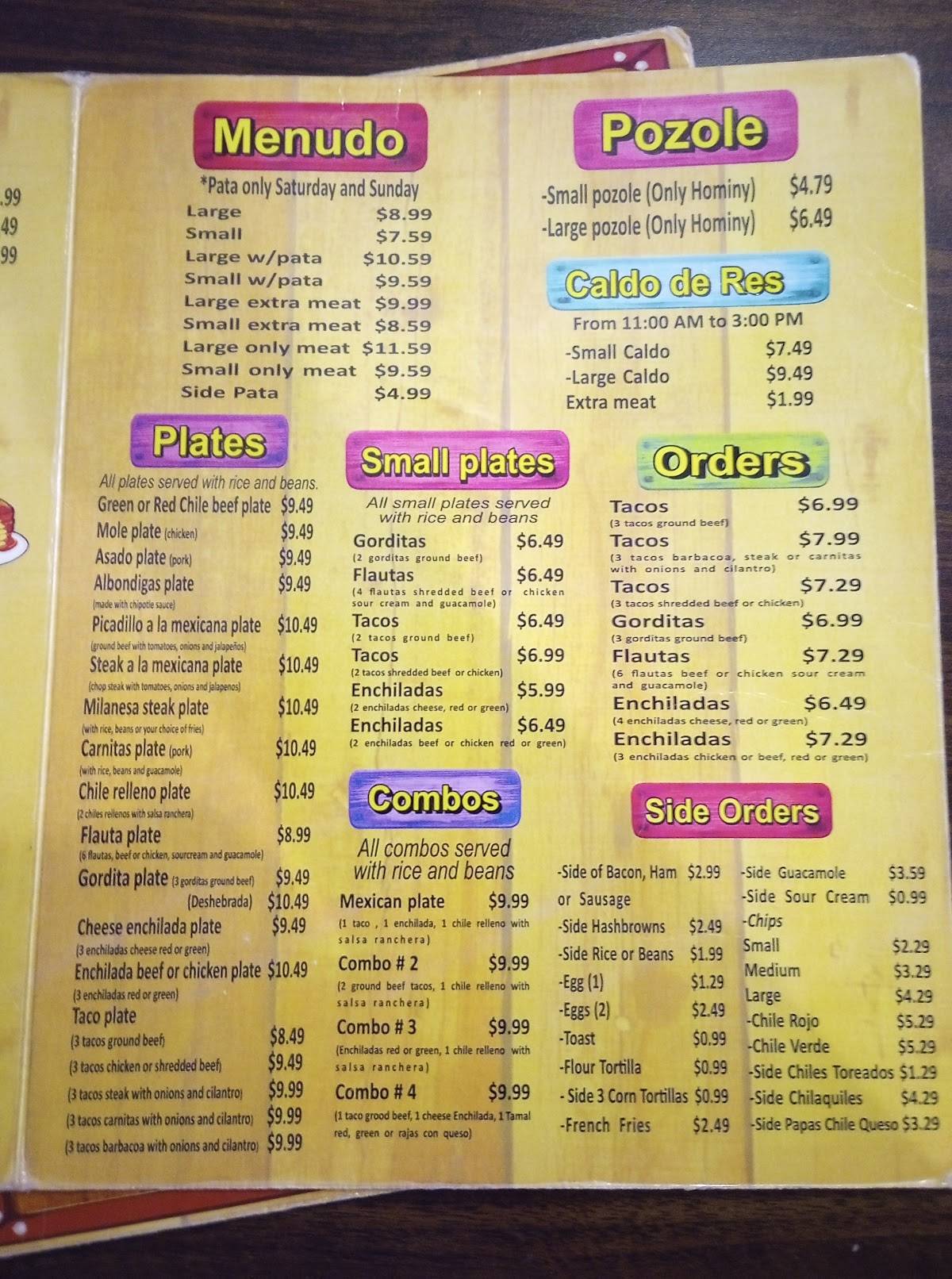 Menu at Burrito House restaurant, El Paso, Dyer St