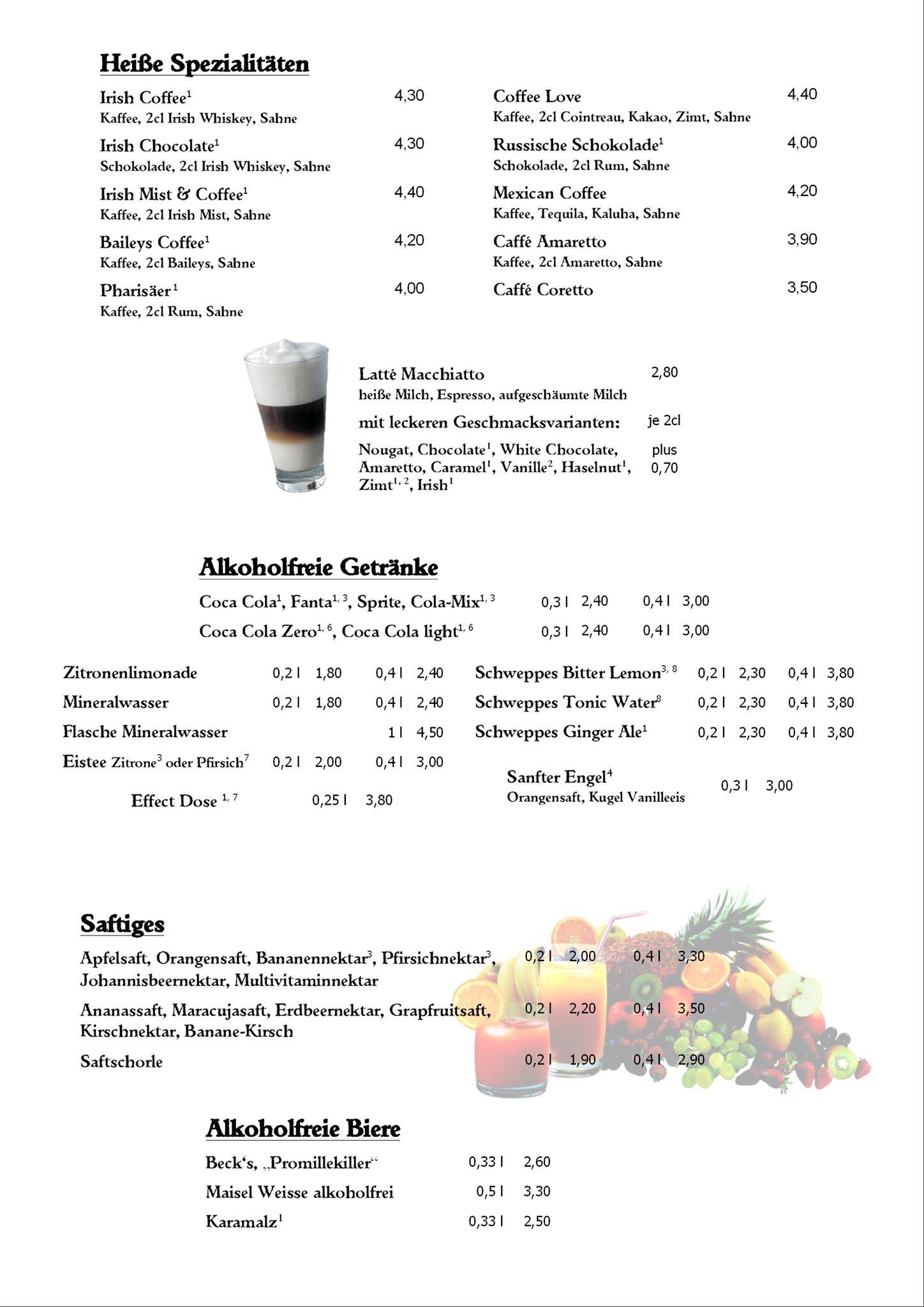 Menu de Butler's Café - Restaurant - Bar