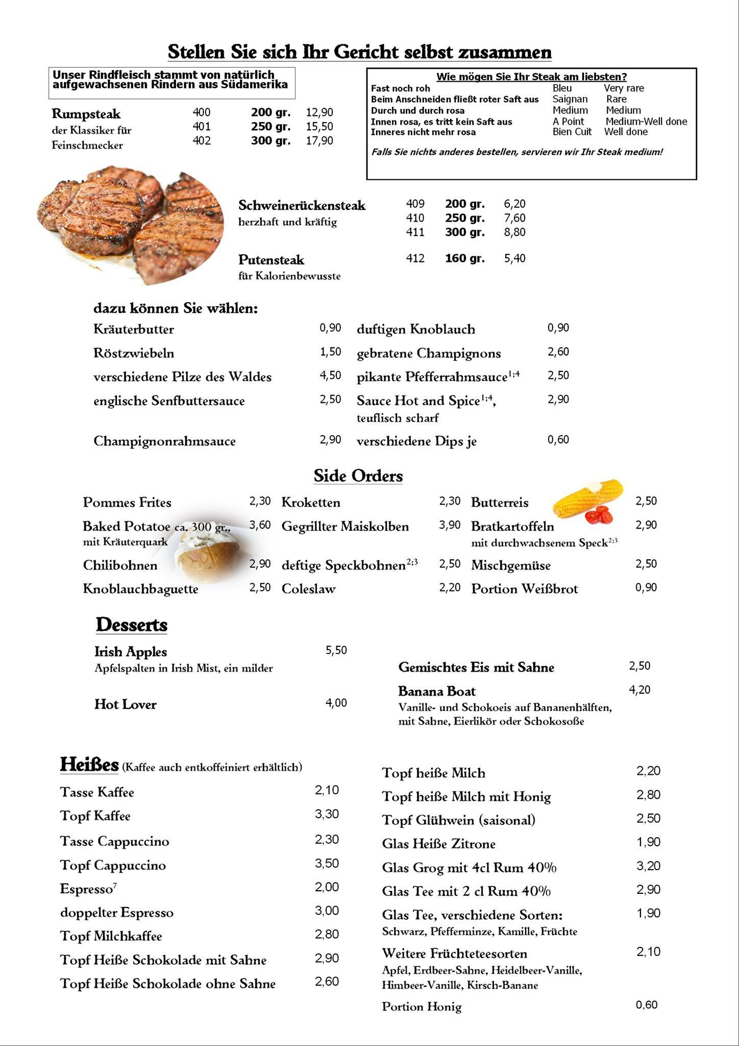Menu de Butler's Café - Restaurant - Bar