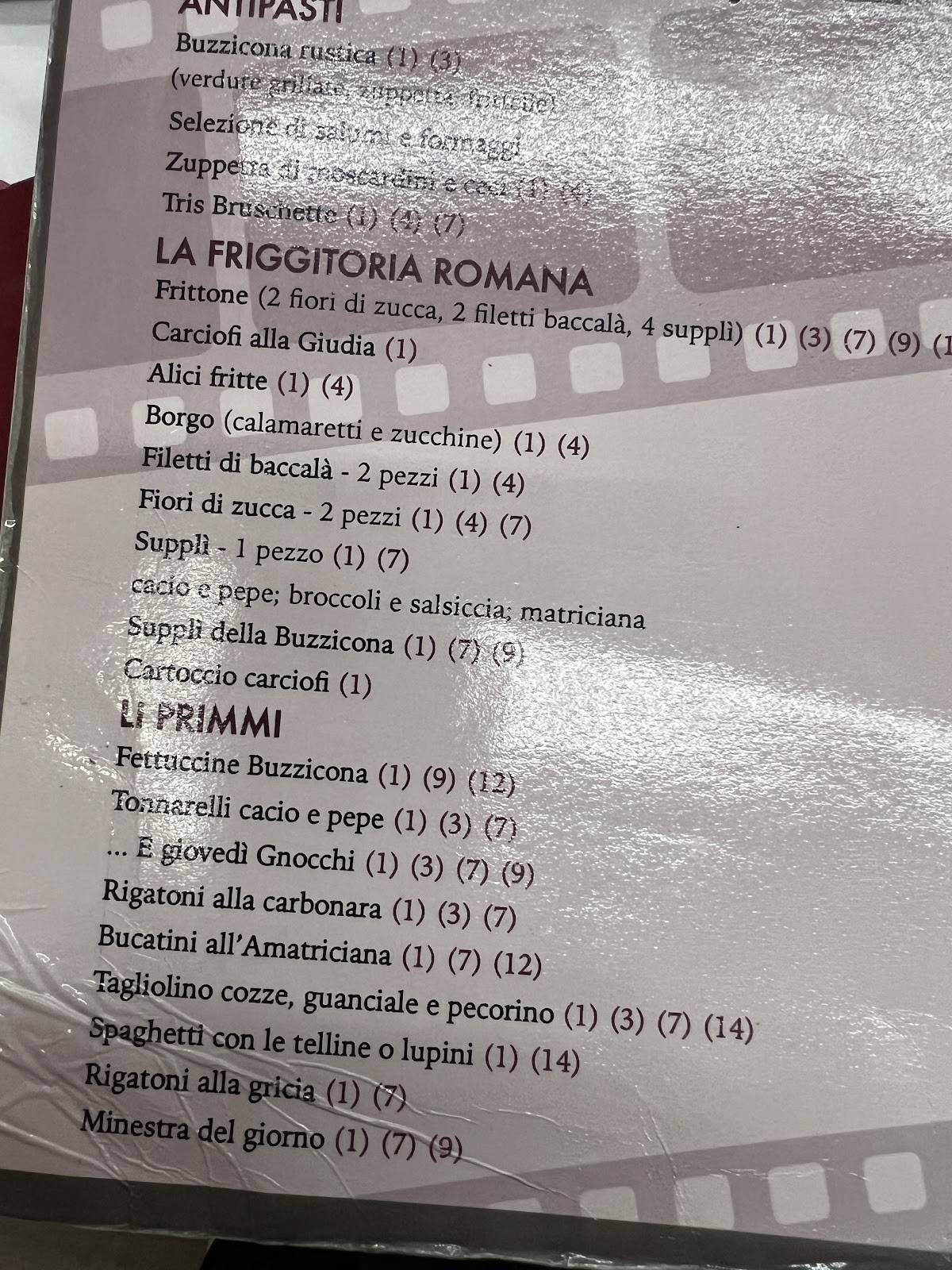 Menu di Buzzicona 