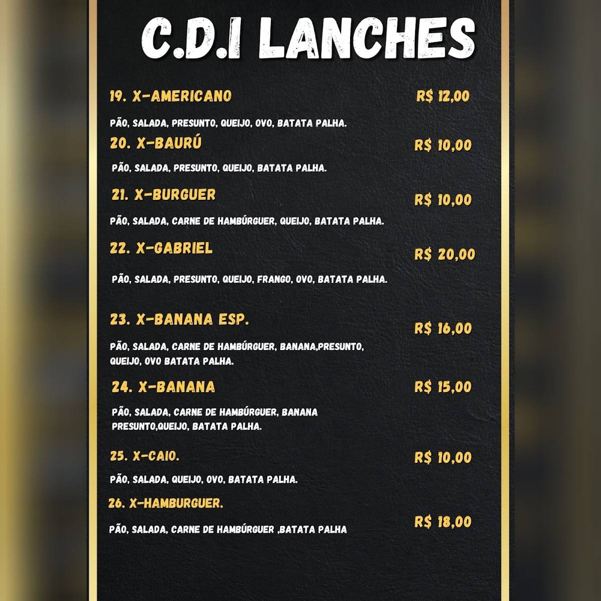 C.D.I Lanches cardápio