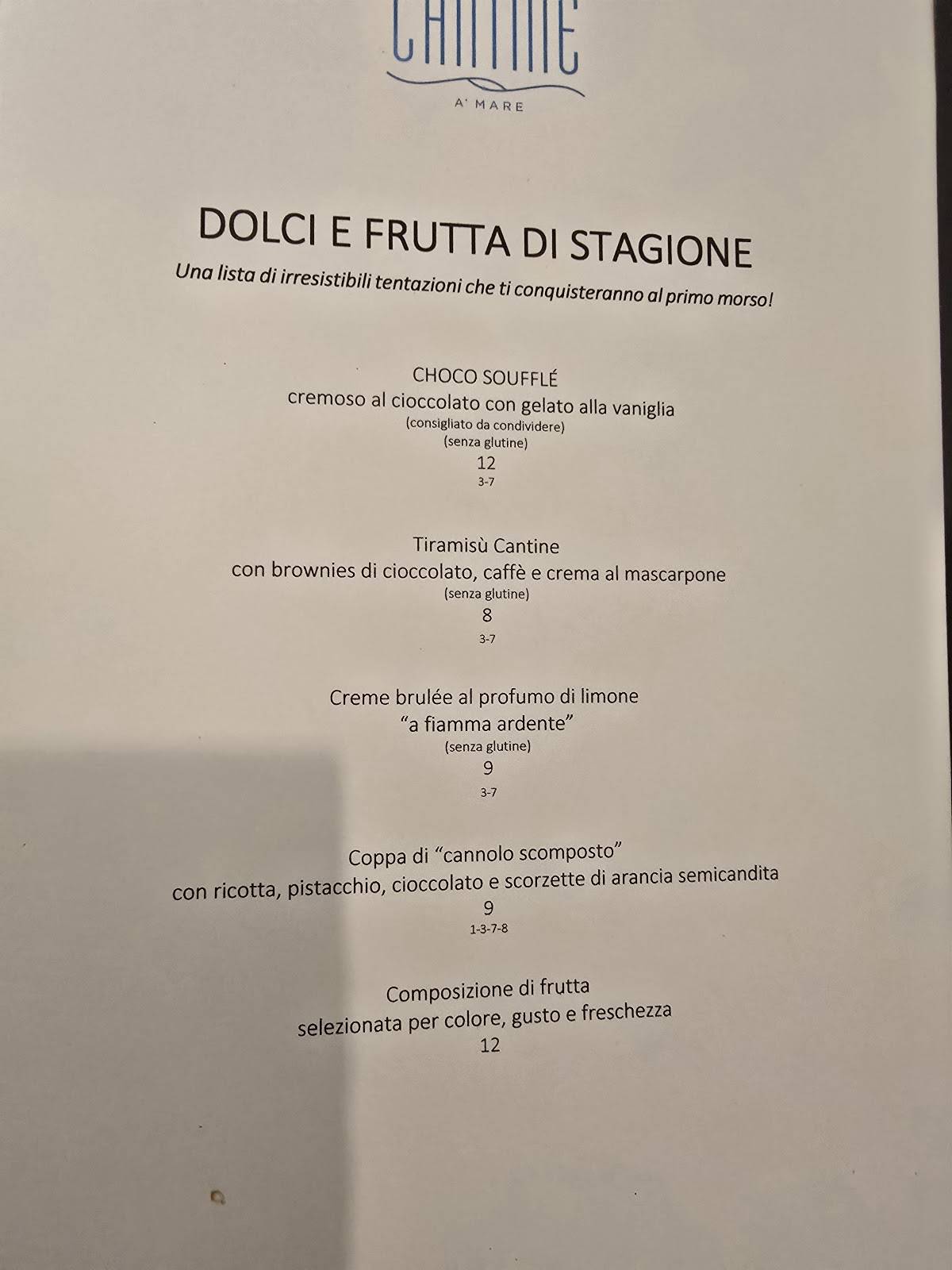 Menu di CANTINE A MARE - Ristorante di Pesce 