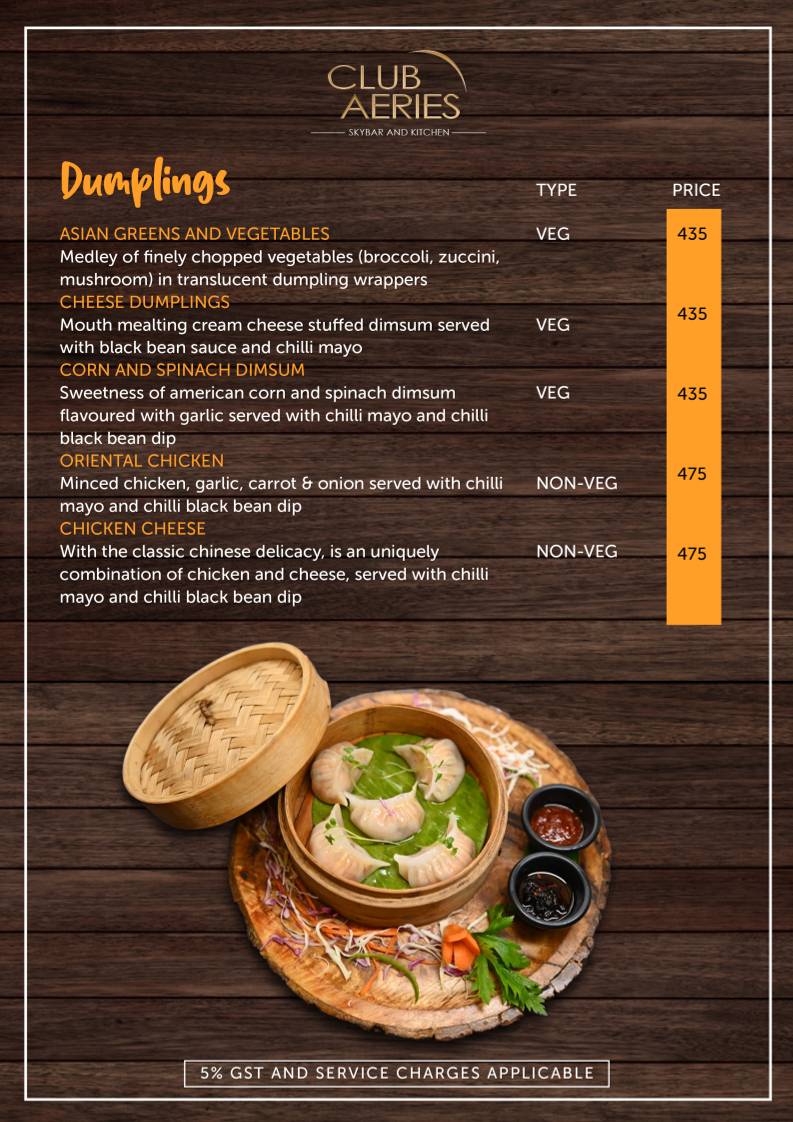 CLUB AERIES - SKYBAR & KITCHEN menu