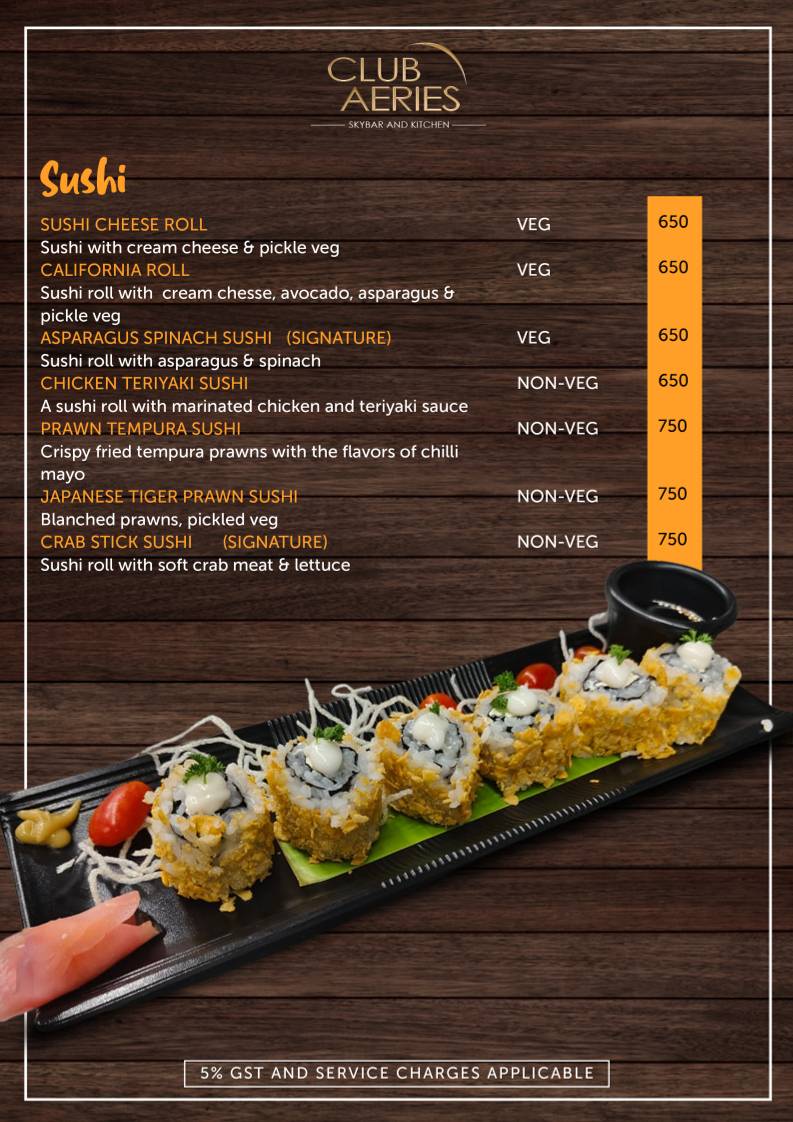 CLUB AERIES - SKYBAR & KITCHEN menu