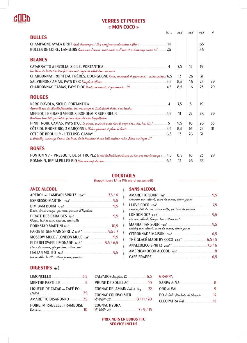 Menu de COCO Balard