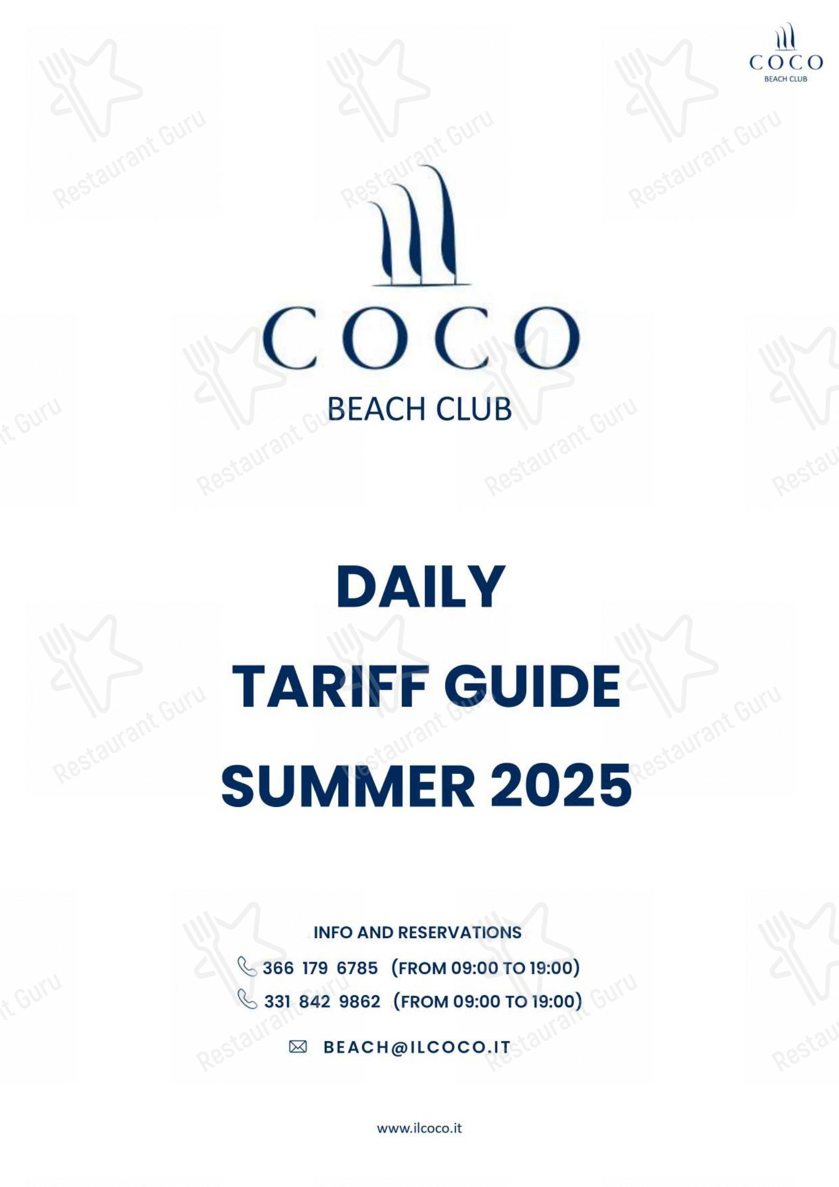 COCO - Beach, Wedding & Lifestyle in Cozze - Menu
