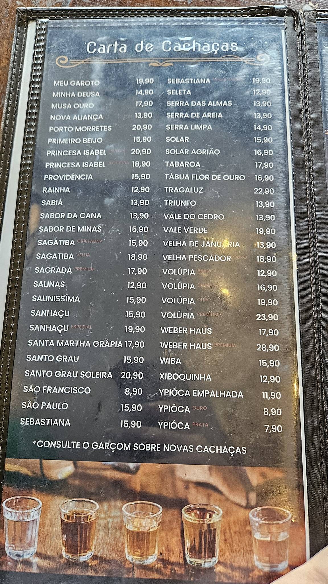 Cachaçaria Ouro Verde cardápio