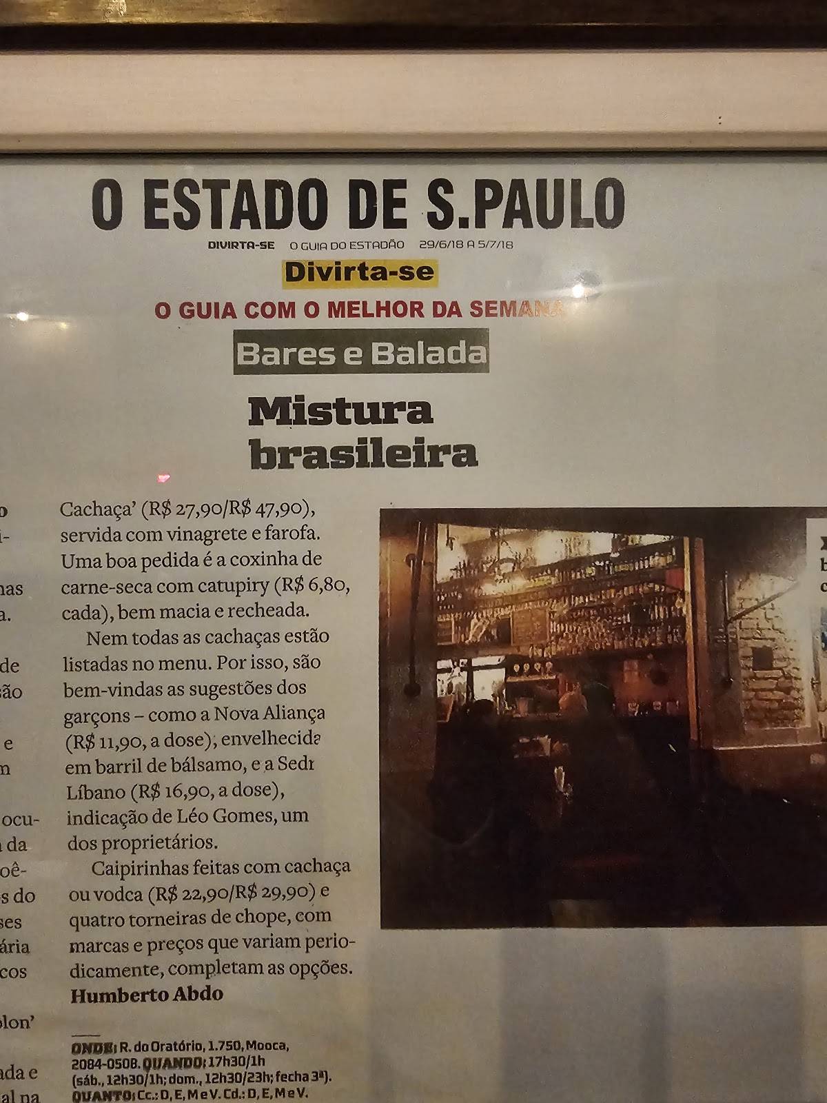 Cachaçaria Ouro Verde cardápio