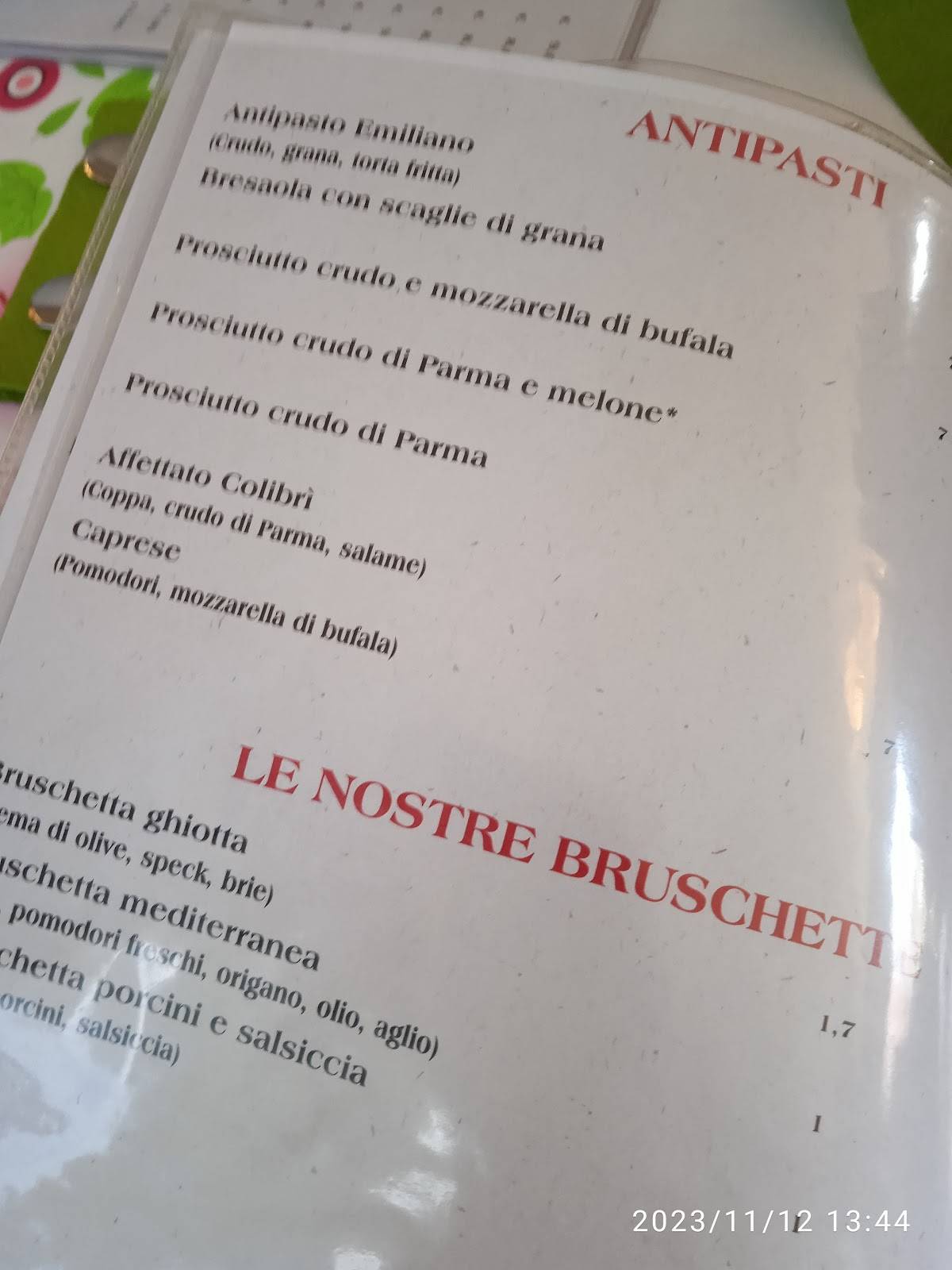 Menu di Pizzeria Colibrì 