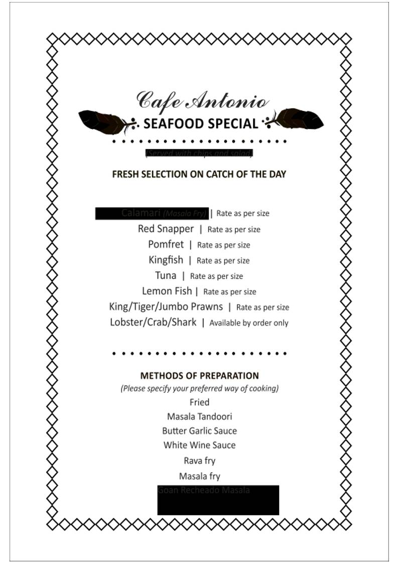 Cafe Antonio menu
