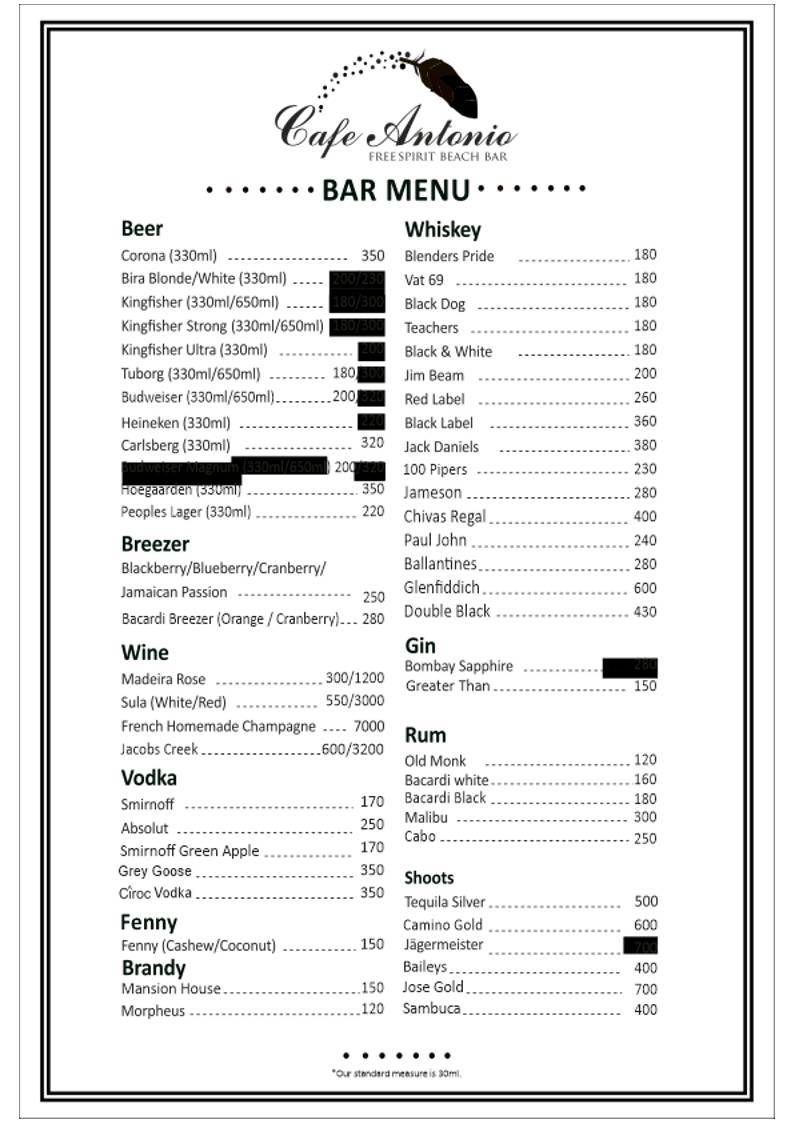 Cafe Antonio menu
