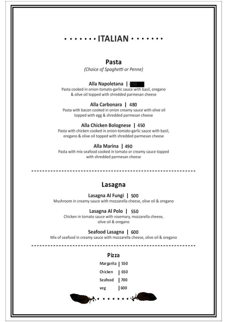 Cafe Antonio menu