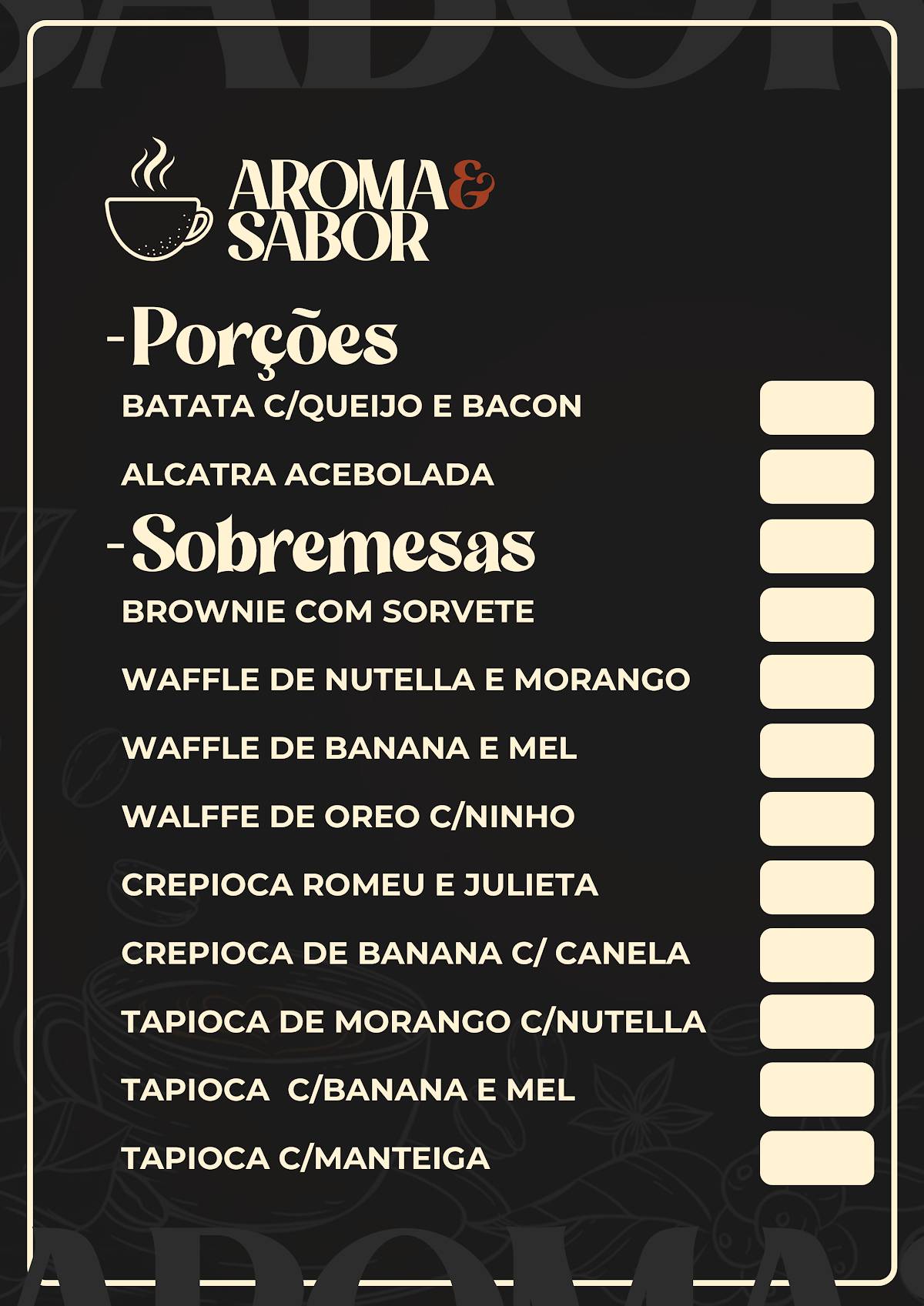 Café Aroma e Sabor cardápio