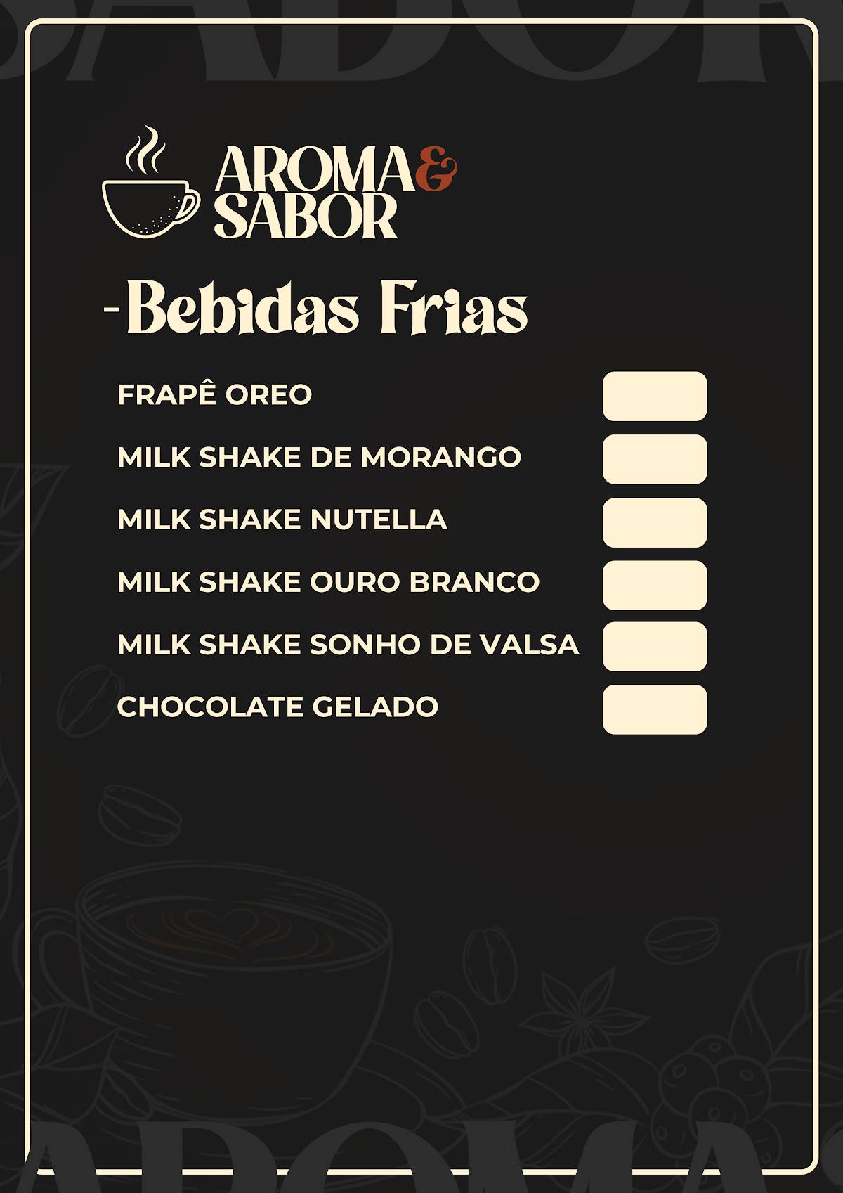 Café Aroma e Sabor cardápio