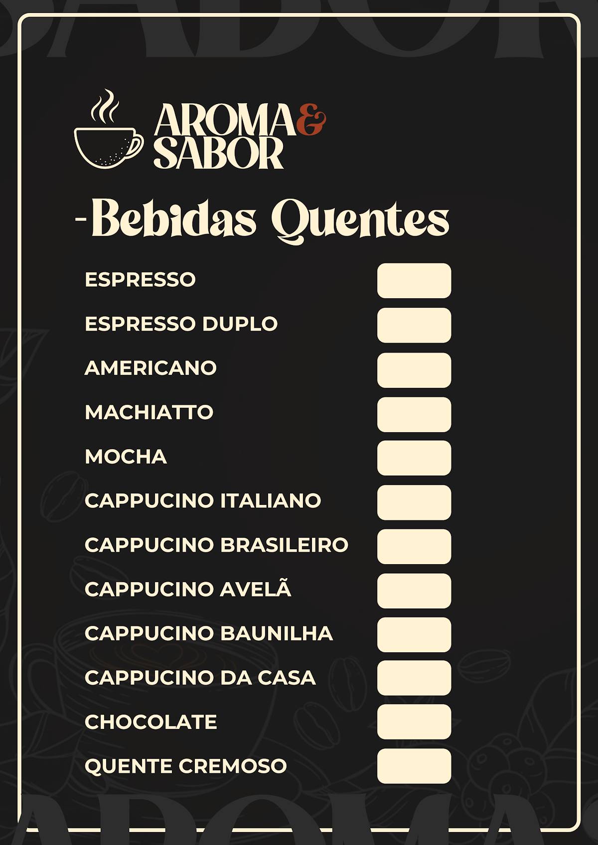 Café Aroma e Sabor cardápio