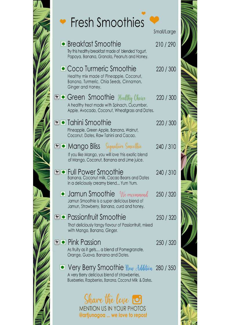 Artjuna Cafe - Anjuna menu