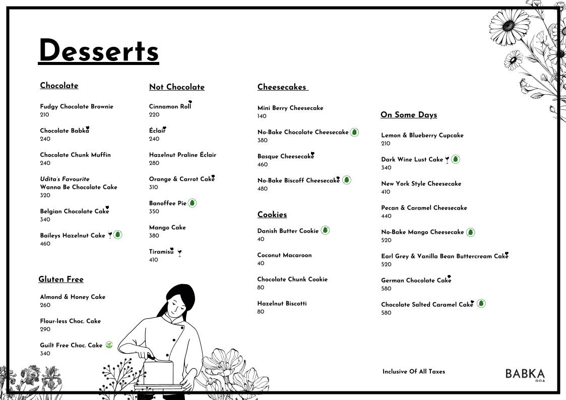 Babka Goa - Coffee Bar Bakery Patisserie, Anjuna menu