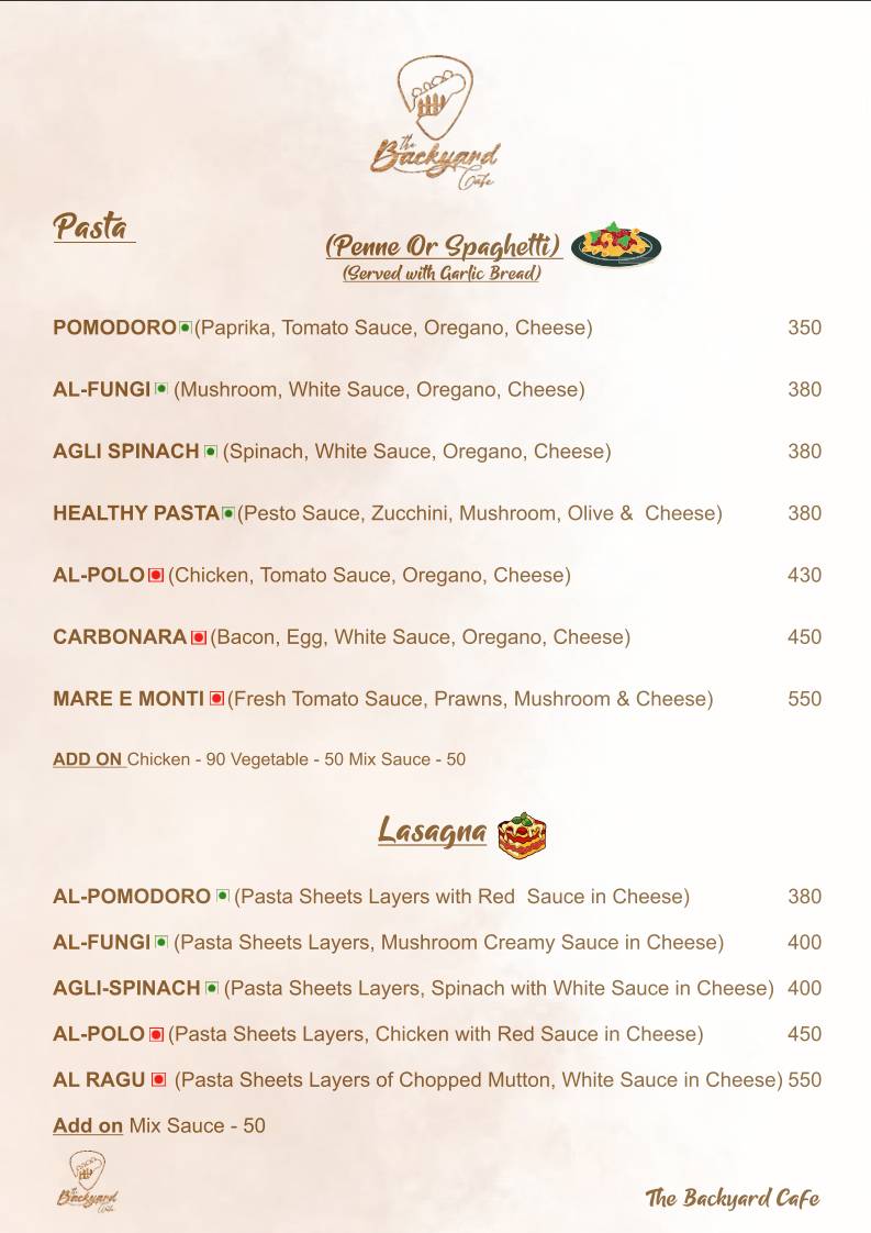 Backyard Cafe menu