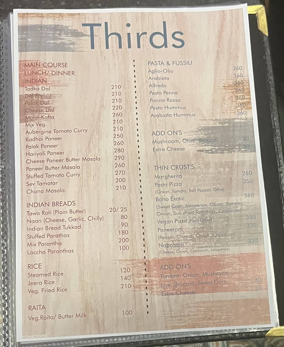 Cafe Boho menu