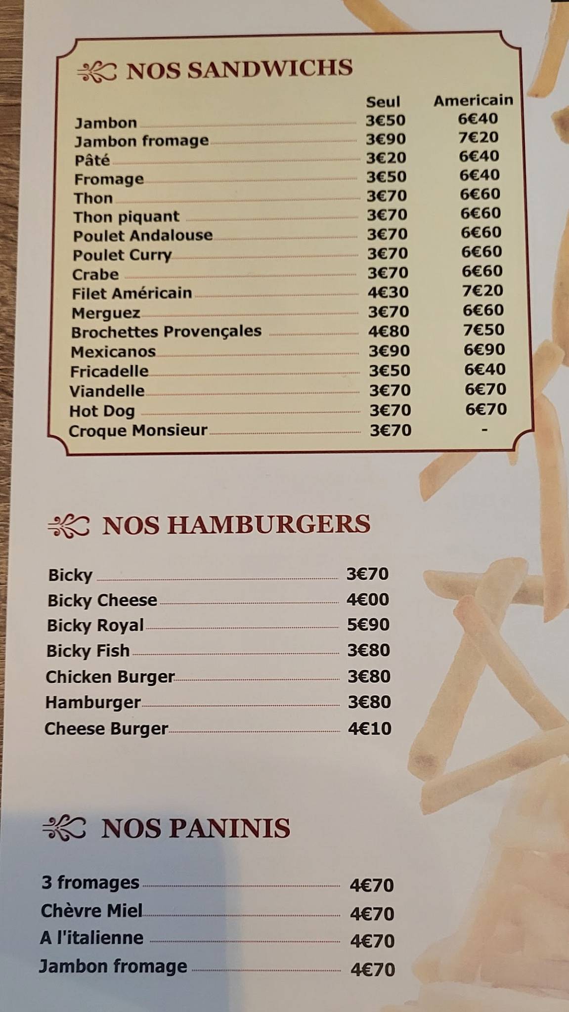 Menu de Le Broutteux