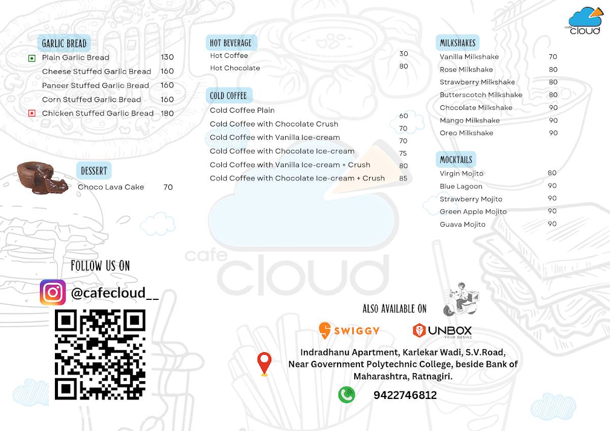 Cafe Cloud menu