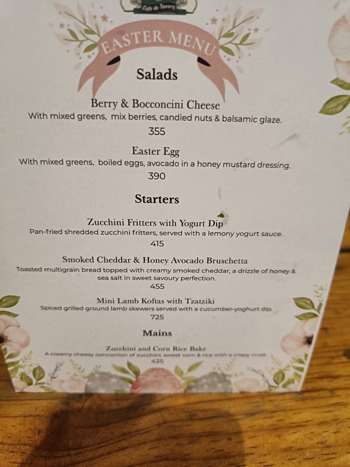 Cafe De Tavern menu