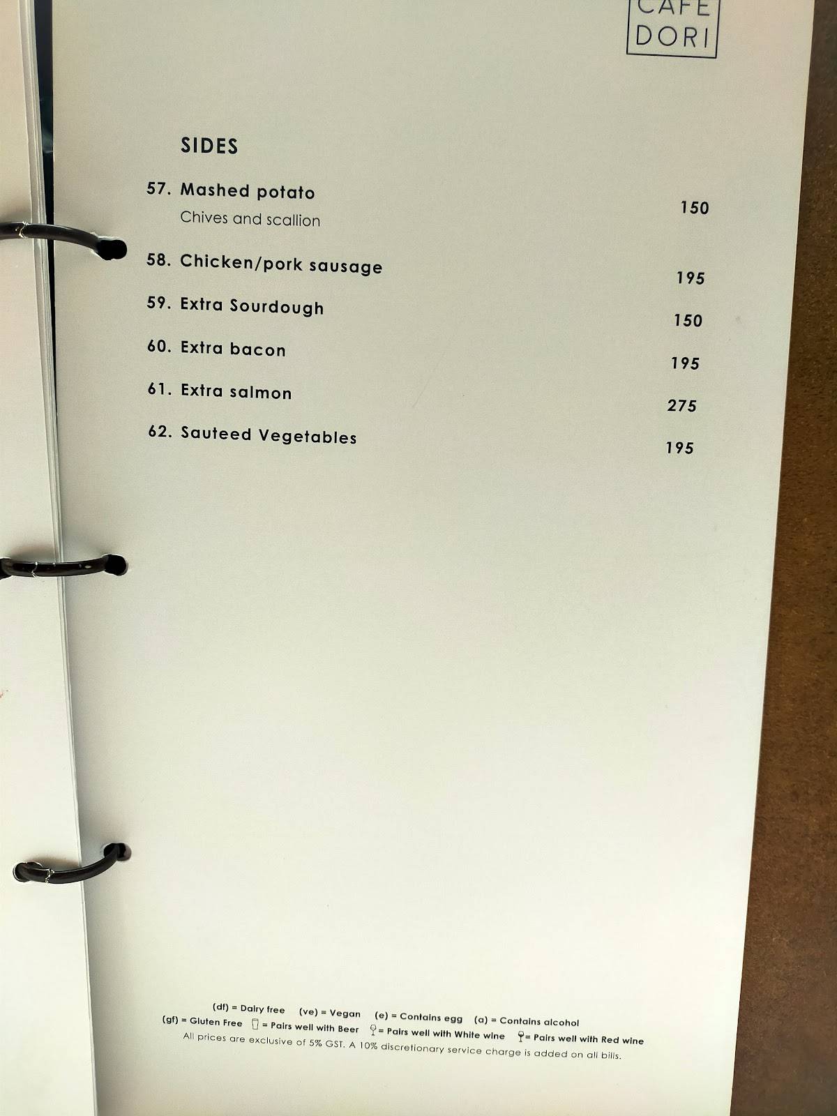 Cafe Dori Gurgaon menu