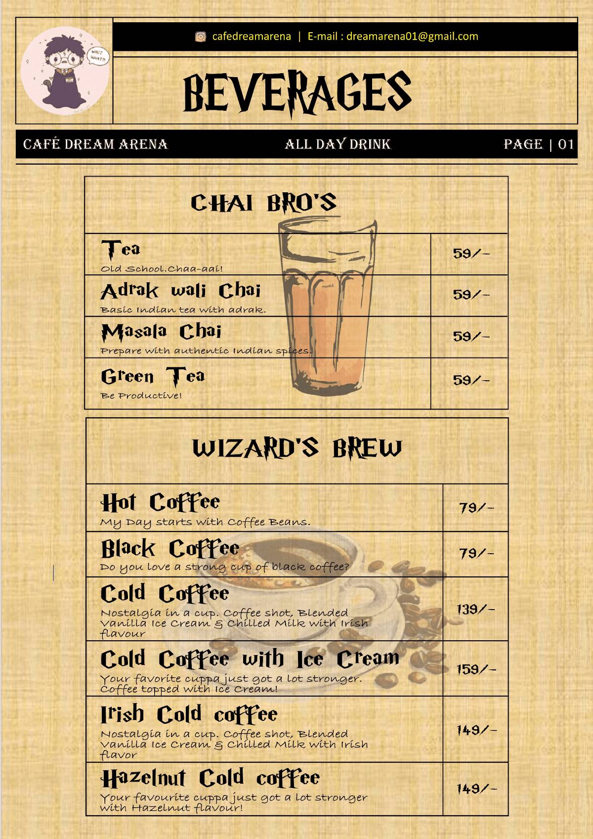 Cafe Dream Arena - Gwalior menu