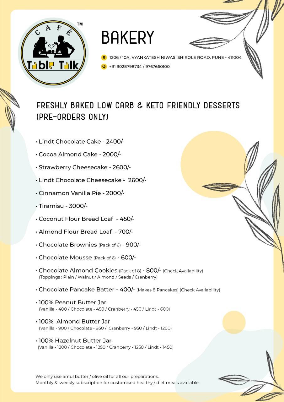 Cafe Table Talk menu