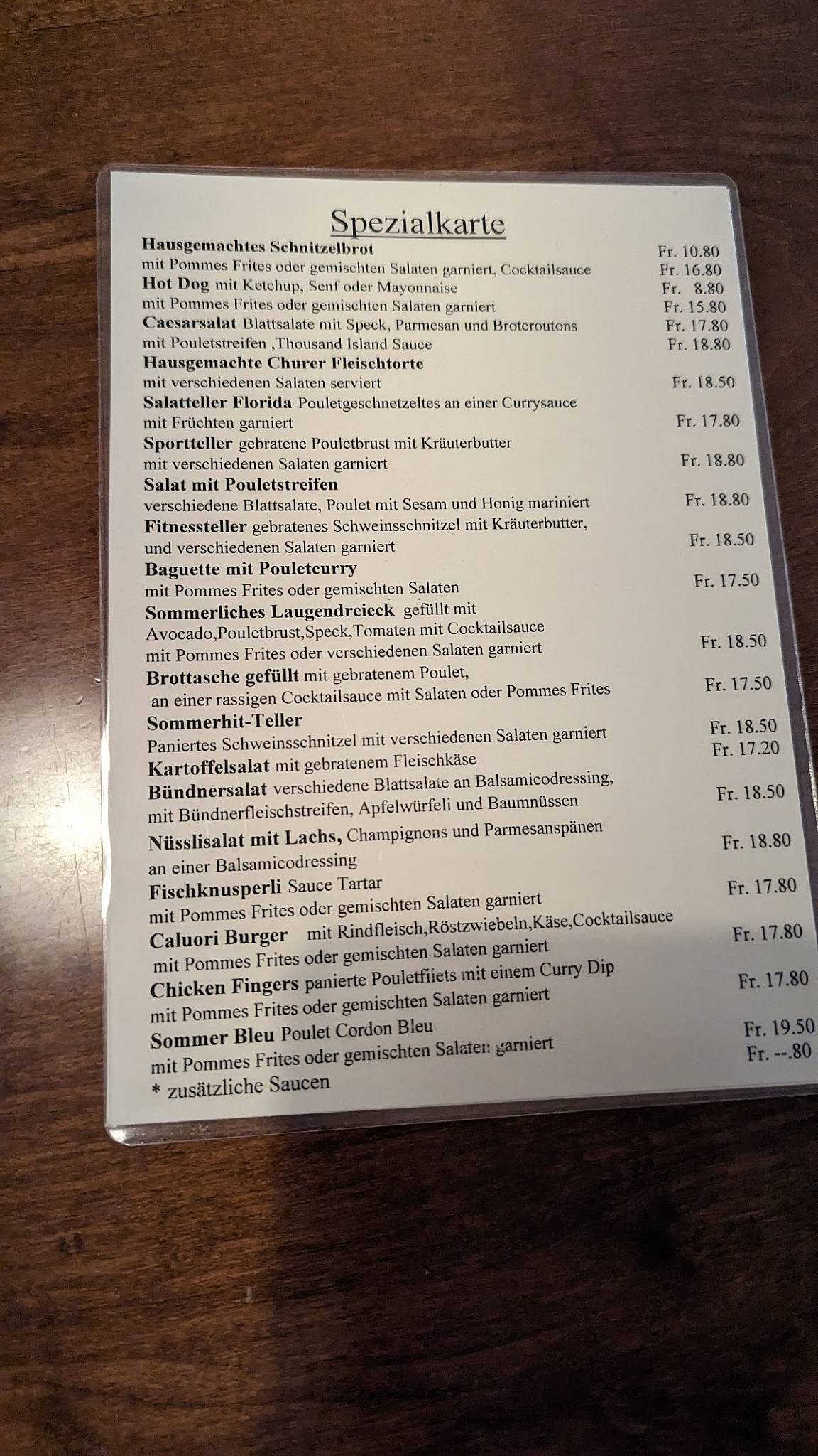Menu di Caluori 