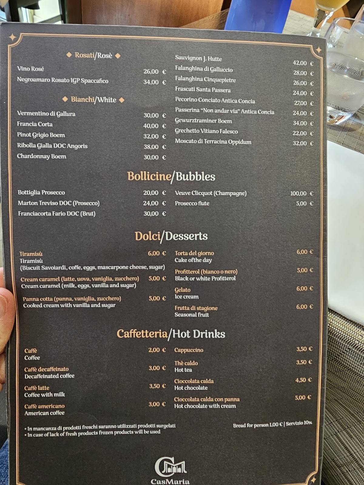 Menu de Casa Maria