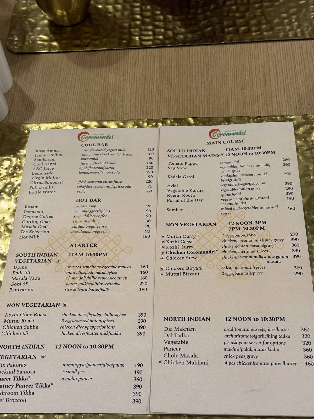 Cafe Coromandel menu