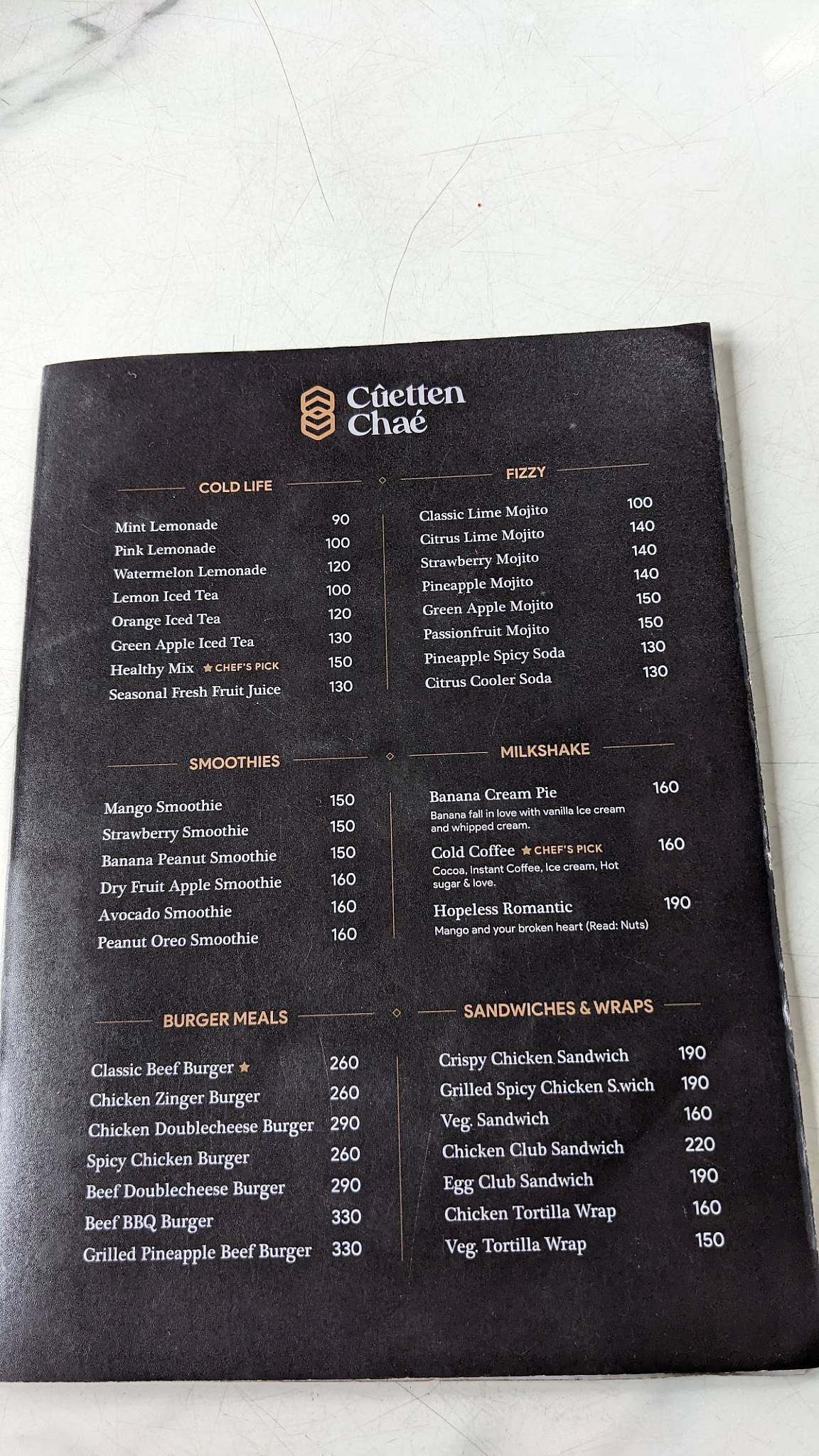 Cuetten Chae - Cafe & Restaurant menu