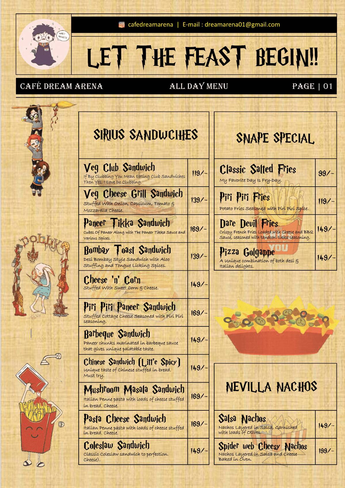 Cafe Dream Arena - Gwalior menu