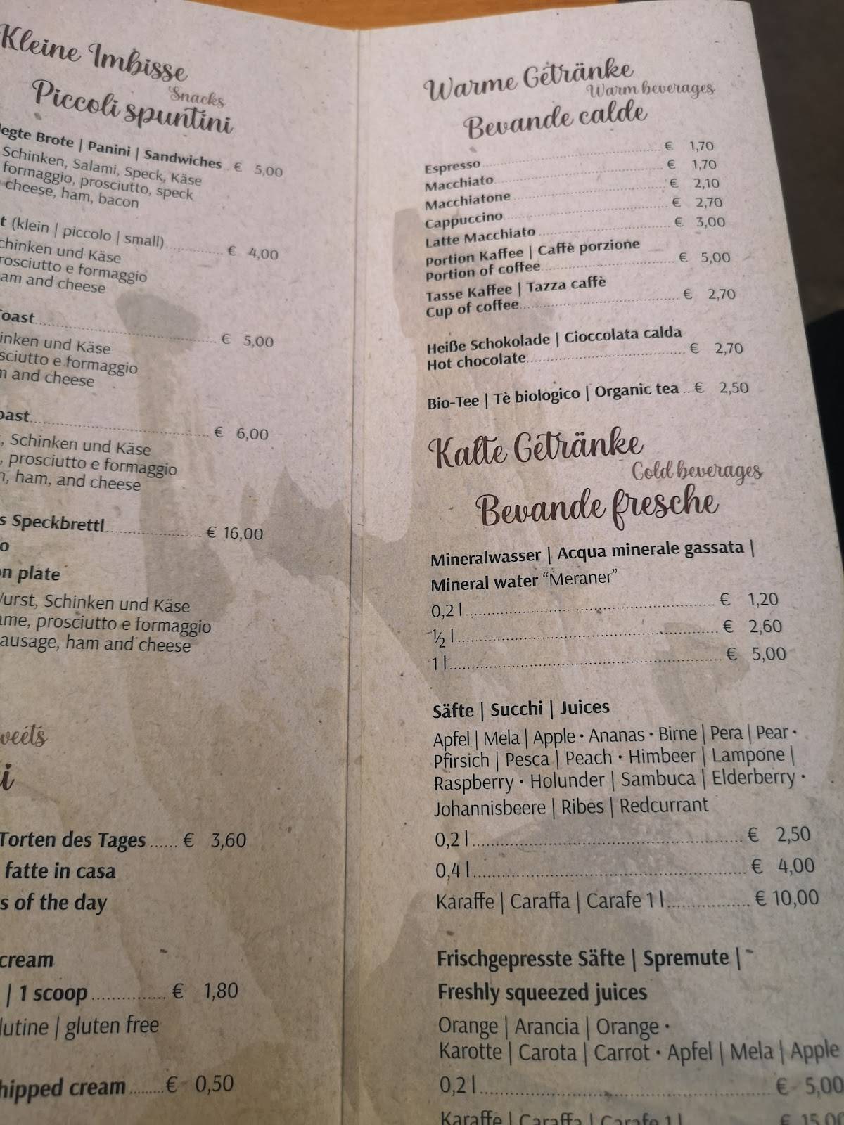 Menu di Cafe Erdpyramiden 
